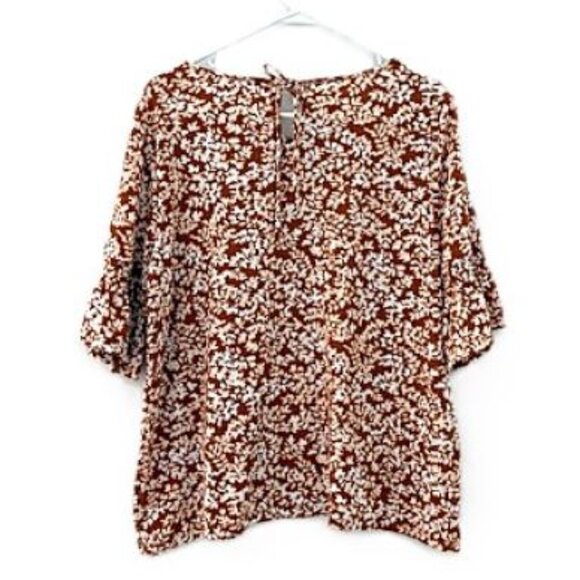 LC Lauren Conrad Dark Orange and White Shirt with Ruffled Sleeves - Picture 3 of 8